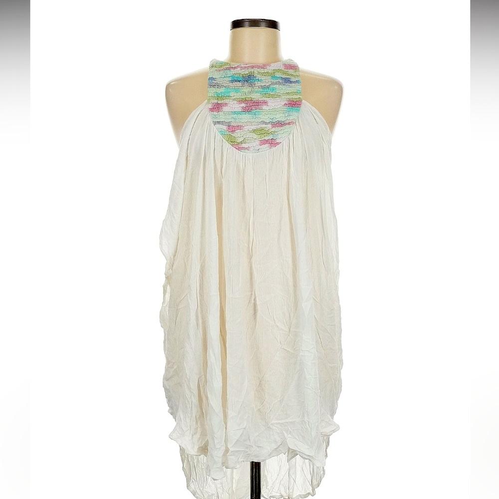 Mara Hoffman White and Pink Asymmetrical Ruffled Sundress